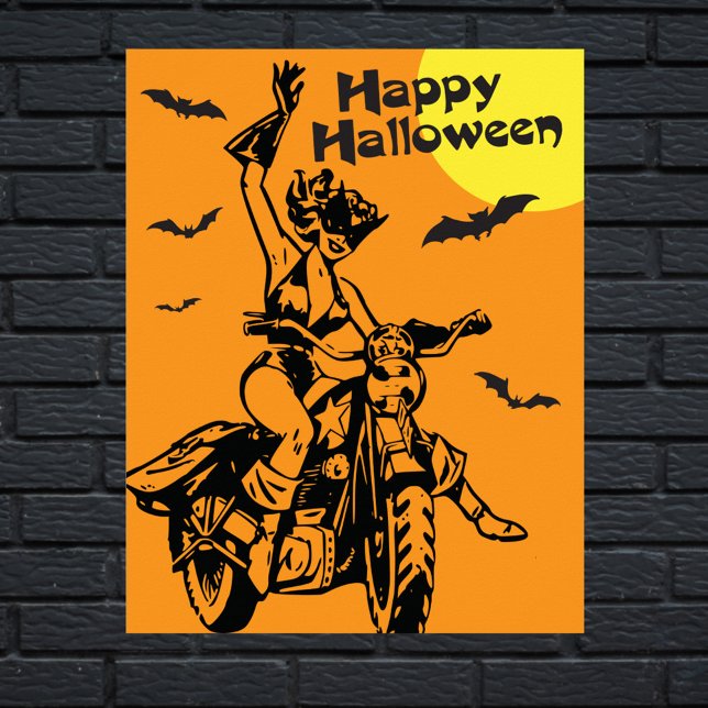 Happy Halloween Motorrad-Frau Katzenkostüm Poster (Von Creator hochgeladen)