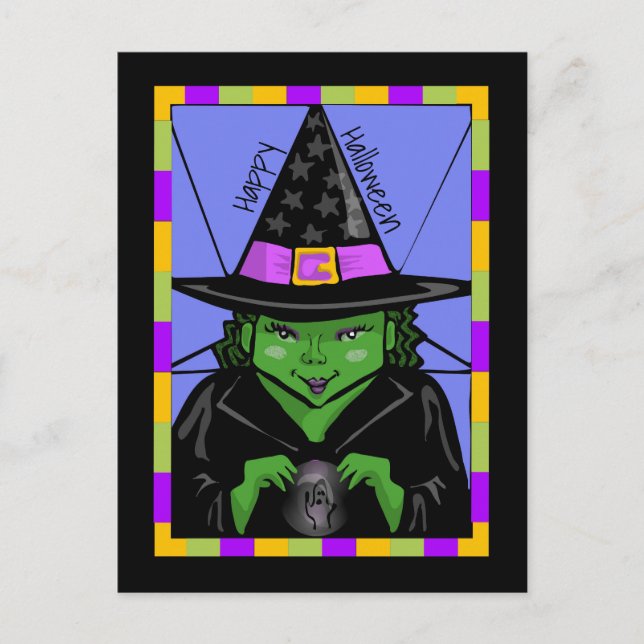 Happy Halloween Mystic Hexe Postkarte (Vorderseite)