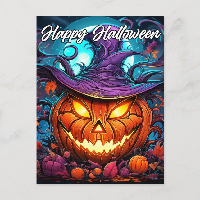 Happy Halloween Nefarious Pumpkin Illustration Postkarte (Vorderseite)