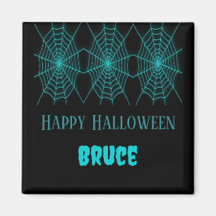 Happy Halloween Neon Blue Spiderweb schwarz Magnet
