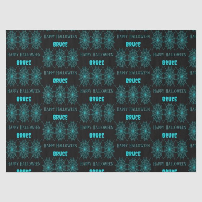 Happy Halloween Neon Blue Spiderweb schwarz Seidenpapier (Vorderseite)