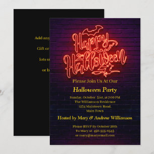 Happy Halloween Neon Glow Look Witch Brick Party Einladung