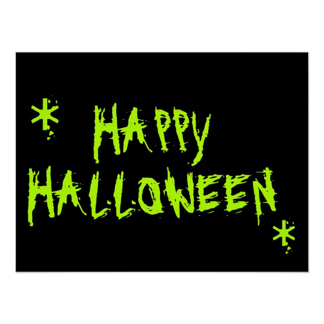 Happy Halloween Neon grün schwarz spooky Typografi Poster (Vorderseite)