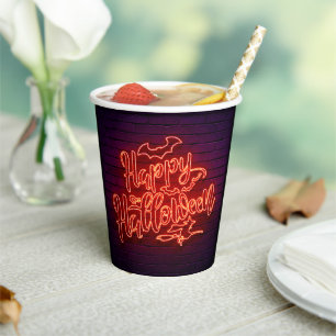 Happy Halloween Neon Look Hexe Bat Brick Party Pappbecher