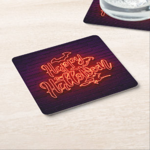 Happy Halloween Neon Look Hexe Bat Brick Party Rechteckiger Pappuntersetzer