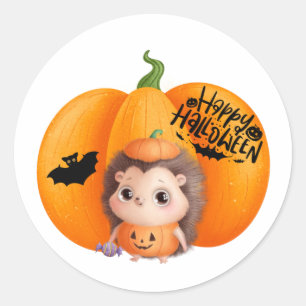 Happy Halloween Niedlich Baby Igel und Pumpkin Runder Aufkleber