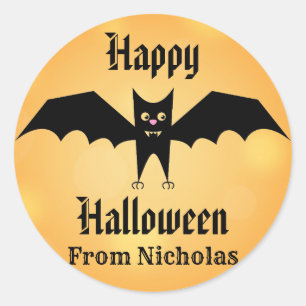 Happy Halloween Niedlich Black Bat Personalisiert Runder Aufkleber