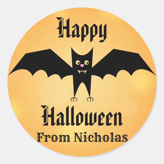 Happy Halloween Niedlich Black Bat Personalisiert Runder Aufkleber (Vorderseite)