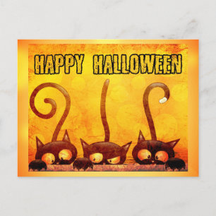 Happy Halloween Niedlich Black Cat Orange Postkarte