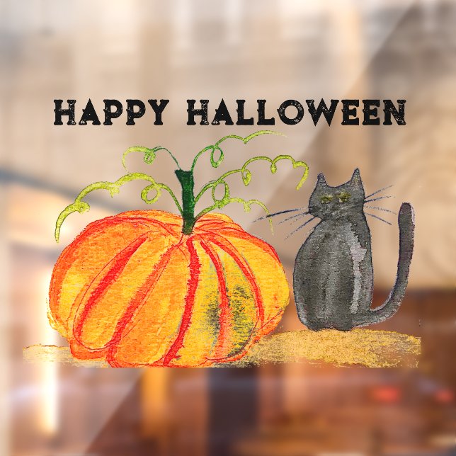 Happy Halloween Niedlich Black Cat Orange Pumpkin Fensteraufkleber (Blatt 2)