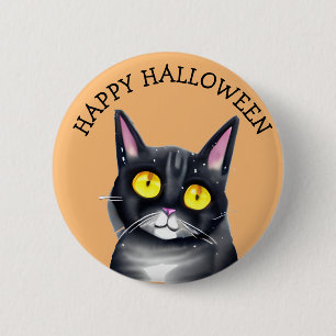 Happy Halloween Niedlich Black Cat Yellow Eyes Button