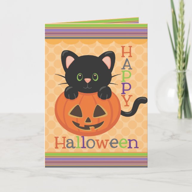 Happy Halloween Niedlich Cat Jack o' Lantern Karte (Vorderseite)