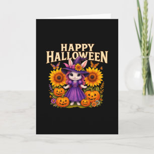 Happy Halloween Niedlich Cat Sunflowers Grüße Kart Karte