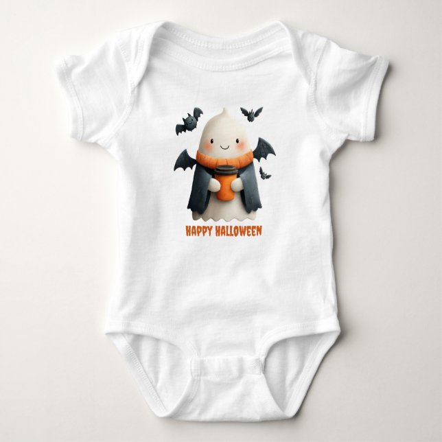 Happy Halloween Niedlich Ghost Design Baby Strampler (Vorderseite)