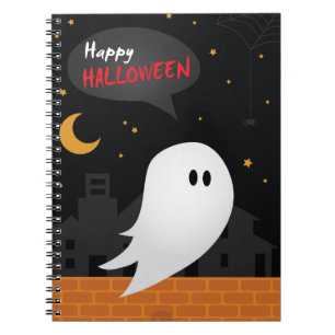 Happy halloween niedlich ghost in city night walk notizblock