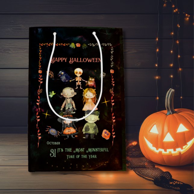 Happy Halloween Niedlich Monsters Party Mittlere Geschenktüte (Happy Halloween Cute Monsters Party Medium Gift Bag)