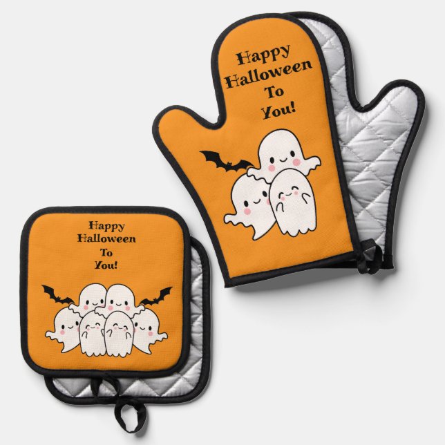 Happy Halloween Niedlich Personalize Ofenhandschuh & Topflappen-Set (Vorderseite/Rückseite)