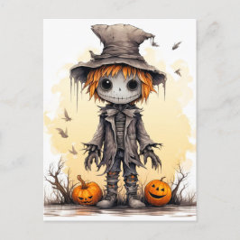Happy Halloween | Niedlich Scarecrow Ragdoll Postkarte