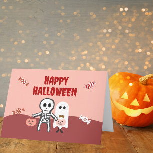 Happy Halloween Niedlich Skelett und Geist mit Can Karte