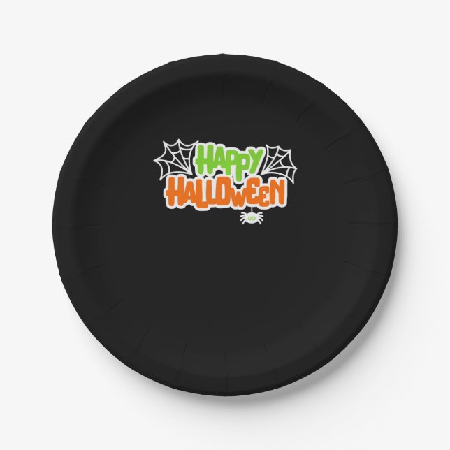 Happy Halloween Niedlich Spider Web Pappteller (Vorderseite)