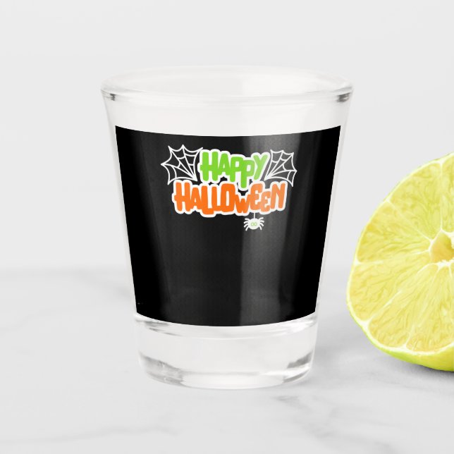 Happy Halloween Niedlich Spider Web Schnapsglas (Vorderseite)