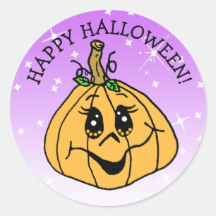 Happy Halloween Niedlich Whimscical Pumpkin Lila Runder Aufkleber