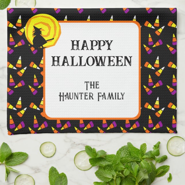 Happy Halloween Niedlich Witch Candy Corn Muster Geschirrtuch (Gefaltet)