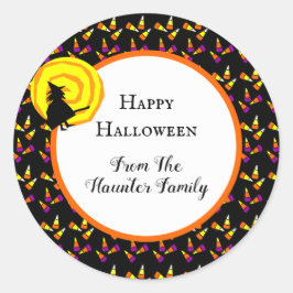 Happy Halloween Niedlich Witch Candy Corn Muster Runder Aufkleber