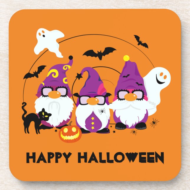 Happy Halloween Niedliche Gnome und Geister Spooky Getränkeuntersetzer (Vorderseite)