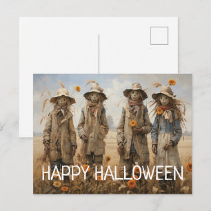 Happy Halloween Niedliche Halloween-Scarecrows Postkarte