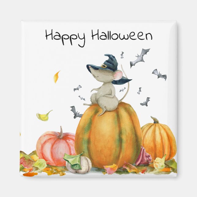 Happy Halloween Niedliche Hexenmaus Magnet (Vorne)
