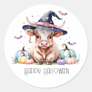 Happy Halloween Niedliche Hochlandkuh Runder Aufkleber