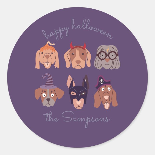 Happy Halloween Niedliche Hunde in Kostüm Runder Aufkleber (Vorderseite)