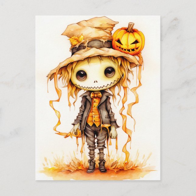 Happy Halloween | Niedliche Kleine Vogelscheuche Postkarte (Vorderseite)