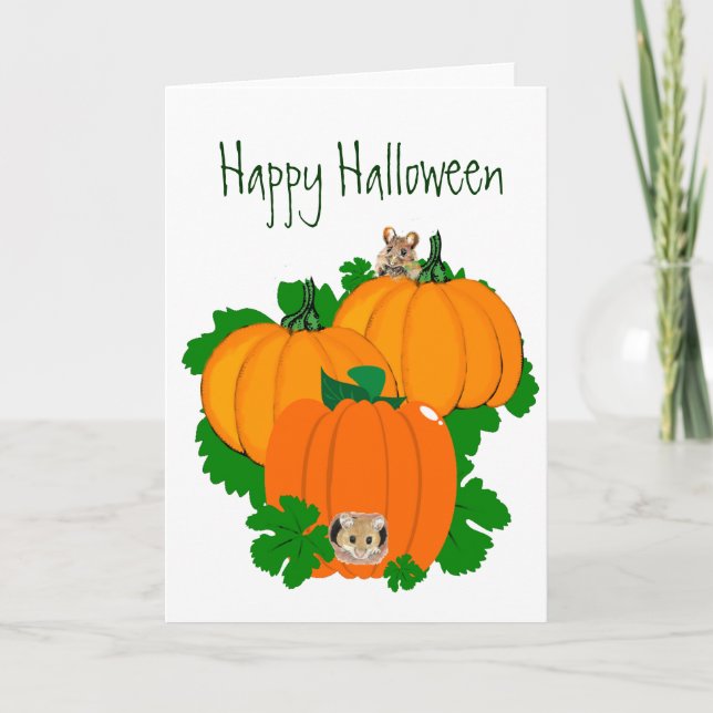 Happy Halloween, Niedliche Mäuse und Kürbiskins Karte (Vorderseite)