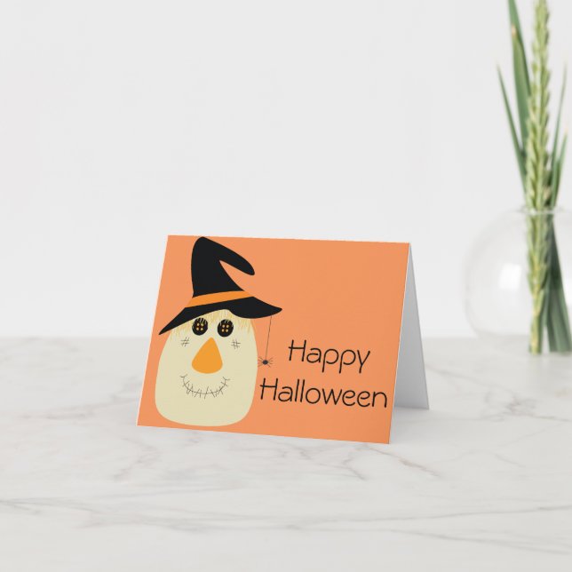 Happy Halloween Niedliche Scarecrow und Spider Karte (Vorderseite)