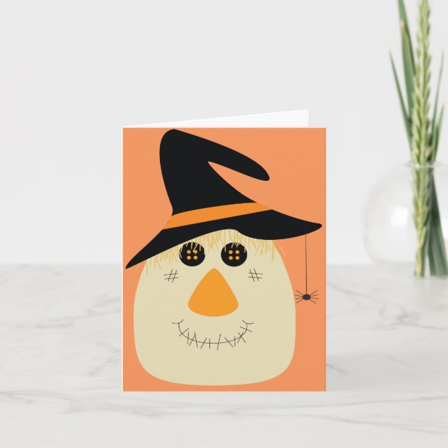 Happy Halloween Niedliche Scarecrow und Spider Karte (Vorderseite)