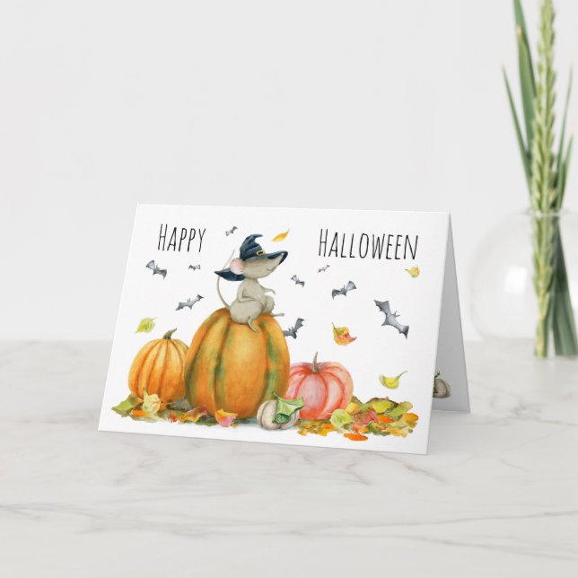Happy Halloween Niedlicher Cartoon Hexenmäuse Karte (Vorderseite)