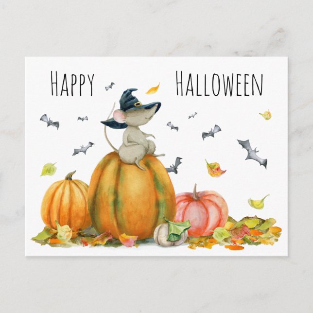 Happy Halloween Niedlicher Cartoon Hexenmäuse Postkarte (Vorderseite)