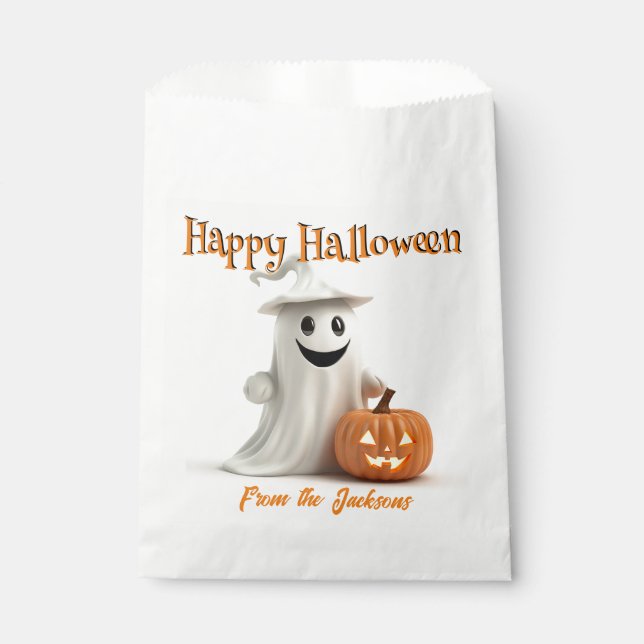 Happy Halloween NIEDLICHER GHOST MIT PUMPKIN Geschenktütchen (Vorderseite)