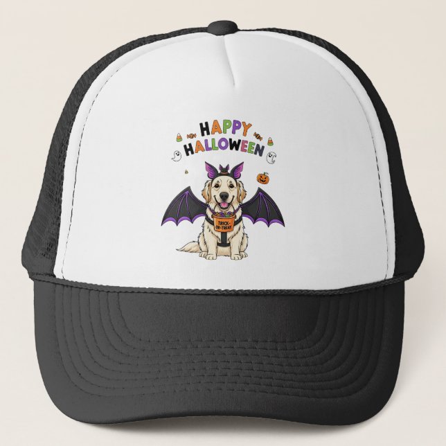 Happy Halloween Niedlicher Hundeschlitten Trick-od Truckerkappe (Vorderseite)