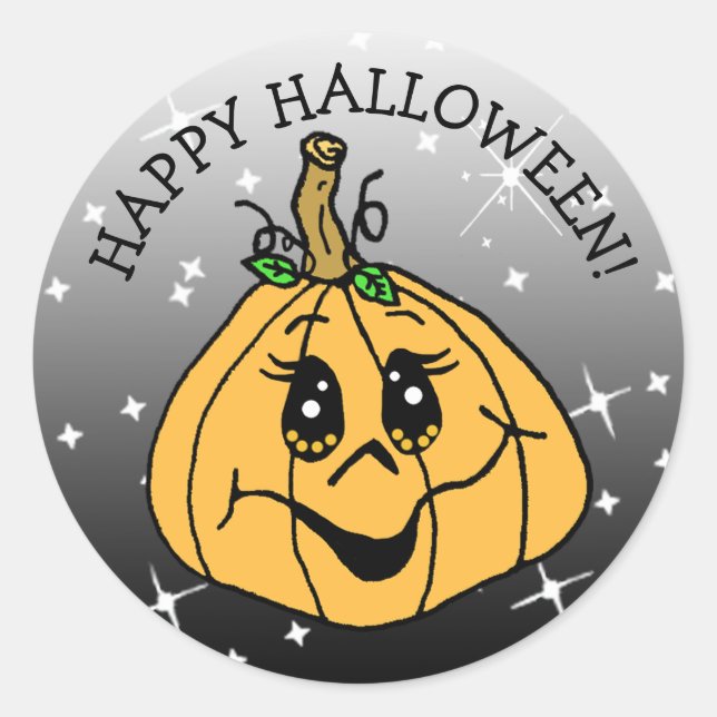 Happy Halloween Niedlicher Whimsical Pumpkin Runder Aufkleber (Vorderseite)