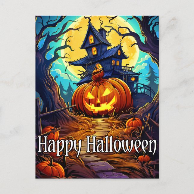 Happy Halloween | Niedliches Spuk Haus Postkarte (Vorderseite)
