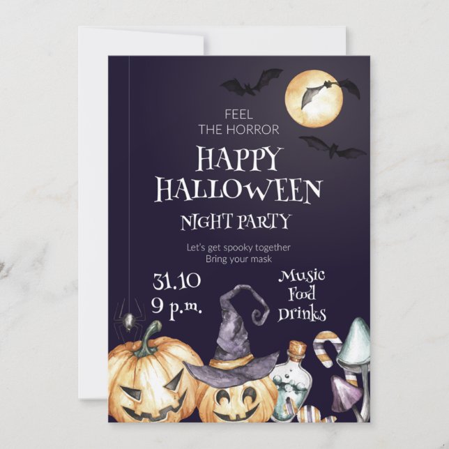 Happy Halloween Night Party Invitation Einladung (Vorderseite)