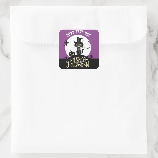 Happy Halloween Nimm einfach eine Süßigkeitsbeutel Quadratischer Aufkleber (Tasche)