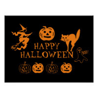 Happy Halloween noir orange éffrayant Poster