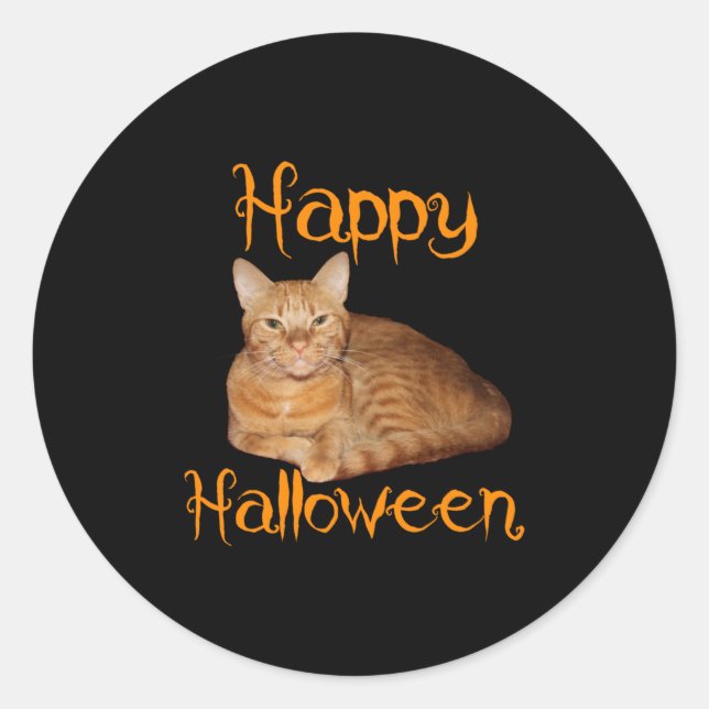 Happy Halloween Non-Beängstigend Orange Tabby Cat Runder Aufkleber (Vorderseite)