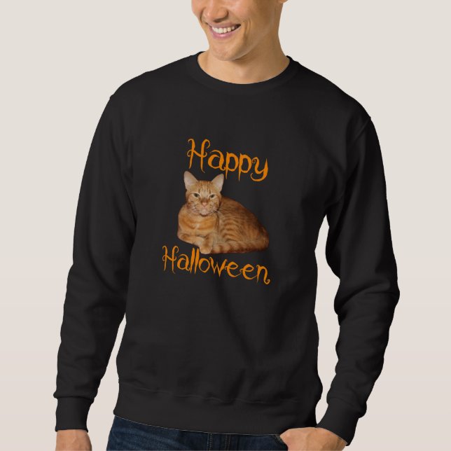 Happy Halloween Non-Beängstigend Orange Tabby Cat Sweatshirt (Vorderseite)