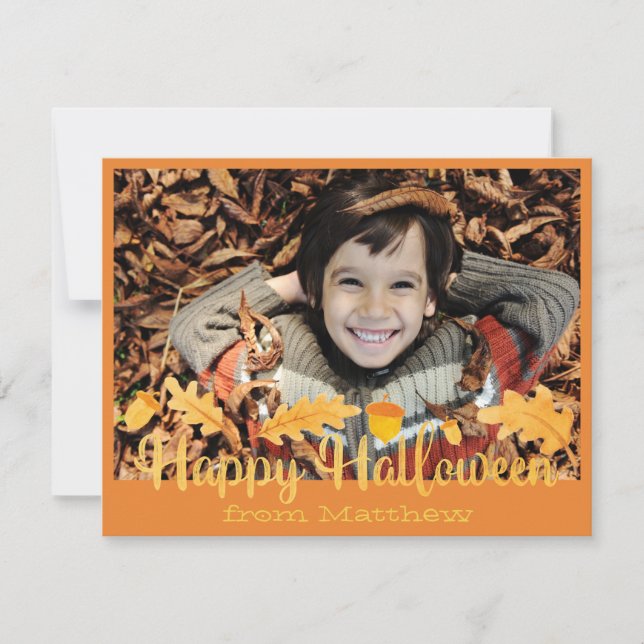 Happy Halloween Orange Acorns Fotokarte Karte (Vorderseite)