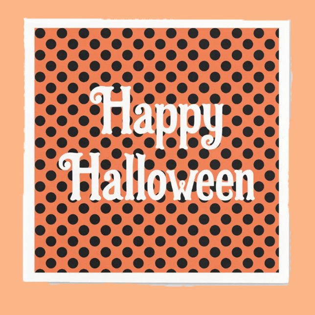 Happy Halloween Orange Black Dots Kinder Party Serviette (Von Creator hochgeladen)